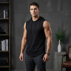 Cotton Sleeveless Hooded Gym Wear for Men - Comfortable