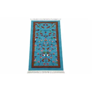 Hand-Knotted Nepali Tibetan Wool Runner Rug (70x140 cm) – 100 Knots Deep Blue Wool Carpet for Hallway & Entryway