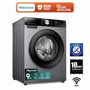 Hisens 9 Kg Front Load Washing Machine Inverter 1400 RPM Steam Wash Pause & Add