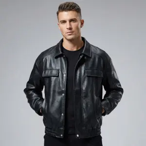 Men's Stylish Vintage Front Pocket Leather Jacket .