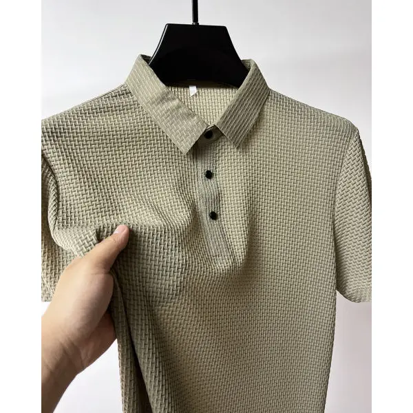 Men's Summer Stylish Ice Silk Fabric Polo T-Shirt - Image 2