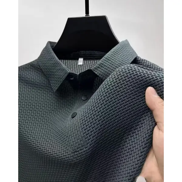 Men's Summer Stylish Ice Silk Fabric Polo T-Shirt - Image 4