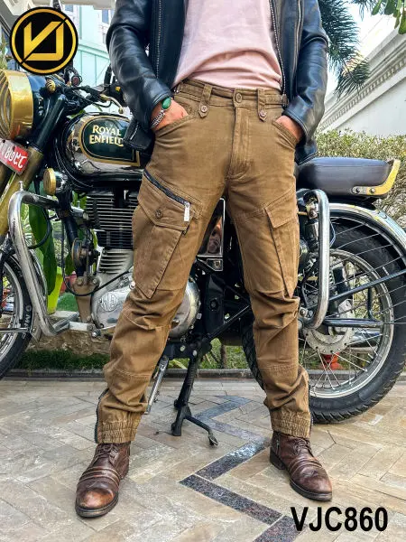 VIRJEANS (VJC860) Stretchable Cargo Multi Pocket Box Zipper Joggers Pant For Men-Brown - Image 4