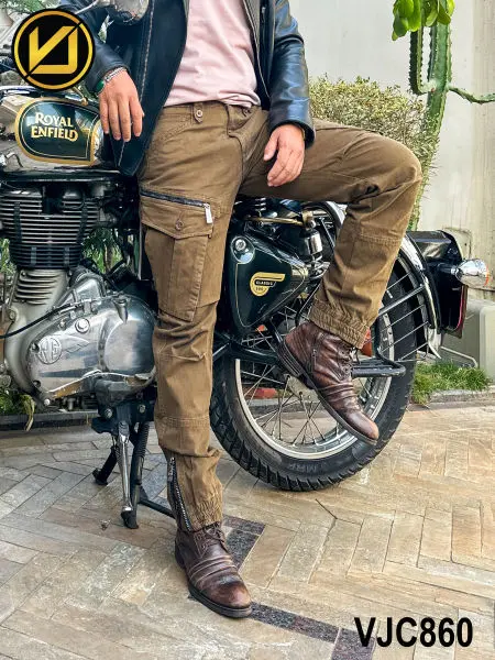 VIRJEANS (VJC860) Stretchable Cargo Multi Pocket Box Zipper Joggers Pant For Men-Brown