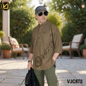 VIRJEANS (VJC878) Linen Stretchable Kurta Shirt For Men-Light Brown