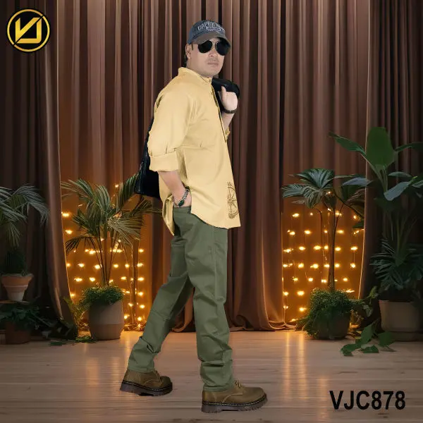 VIRJEANS (VJC878D) Linen Stretchable Kurta Shirt For Men-Yellow - Image 2