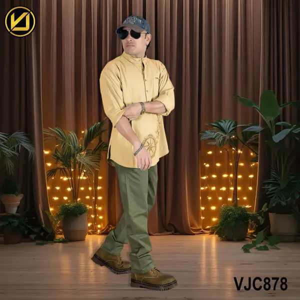 VIRJEANS (VJC878D) Linen Stretchable Kurta Shirt For Men-Yellow - Image 4