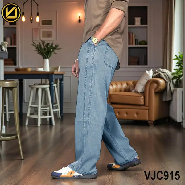 VIRJEANS (VJC915) Summer Soft Ultra Thin Lyocell Baggy Trouser/Pant For Men- Light Blue - Image 3