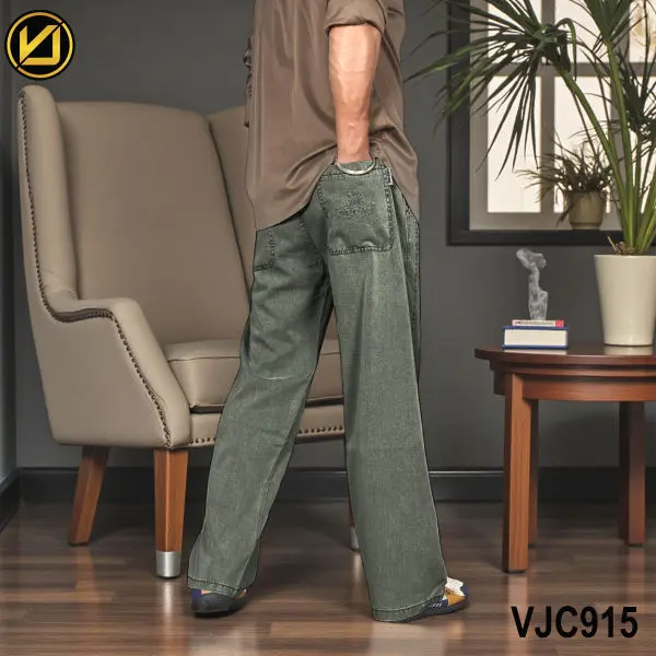 VIRJEANS (VJC915) Summer Soft Ultra Thin Lyocell Linen Baggy Trouser/Pant For Men- Dark Green - Image 2