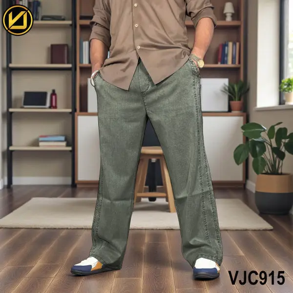 VIRJEANS (VJC915) Summer Soft Ultra Thin Lyocell Linen Baggy Trouser/Pant For Men- Dark Green - Image 4