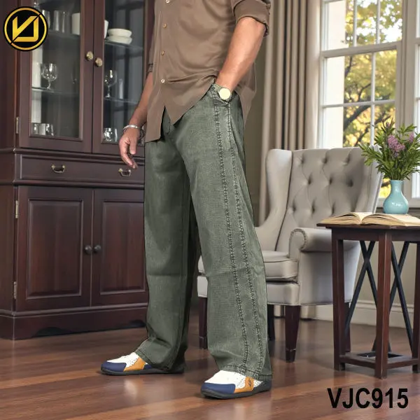 VIRJEANS (VJC915) Summer Soft Ultra Thin Lyocell Linen Baggy Trouser/Pant For Men- Dark Green - Image 5