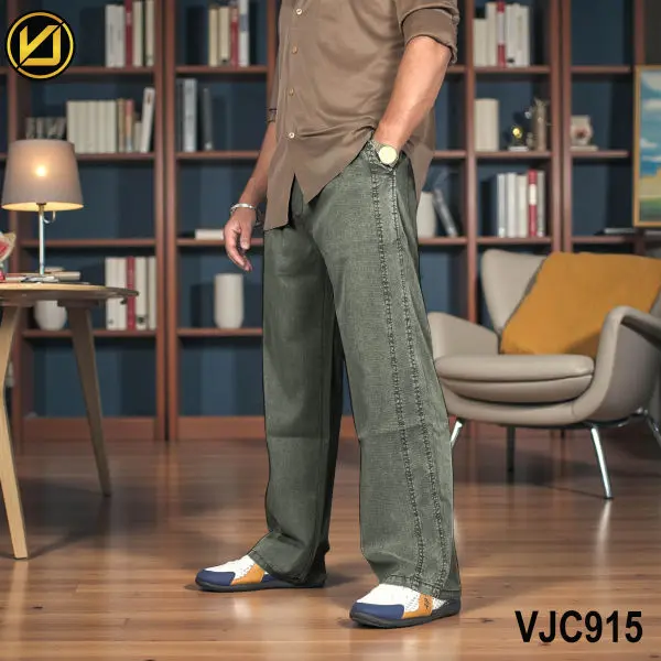VIRJEANS (VJC915) Summer Soft Ultra Thin Lyocell Linen Baggy Trouser/Pant For Men- Dark Green