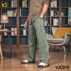 VIRJEANS (VJC915) Summer Soft Ultra Thin Lyocell Linen Baggy Trouser/Pant For Men- Green