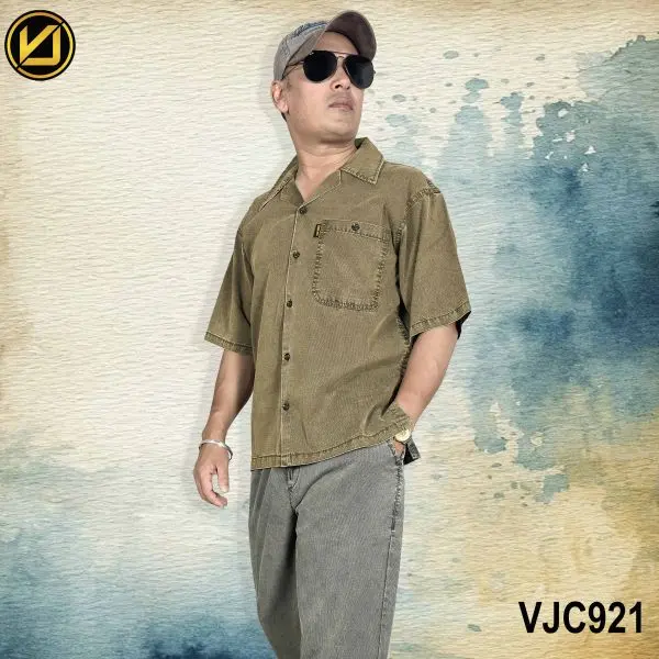 VIRJEANS (VJC921) Summer Lyocell UltraSoft Half Shirt For Men- Khaki - Image 3