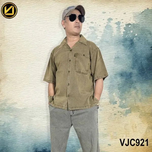 VIRJEANS (VJC921) Summer Lyocell UltraSoft Half Shirt For Men- Khaki - Image 5