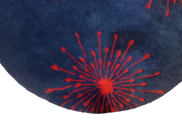 Handknotted Nepali Woolen Carpet 60 Knots Blue Red 100cm Round Modern Rug - Image 3