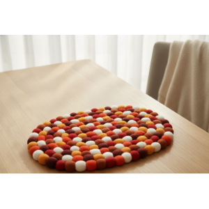 Handmade Nepali Felt Ball Mat - Oval Woolen Laptop & iPad Cushion Pad (25x34 cm) | Eco-Friendly Table Mat