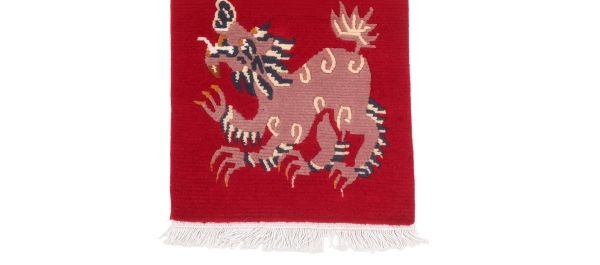 Handmade Nepali Woolen Carpet 60 Knots - Red Traditional Tibetan Dragon Design Rug (44 Cm x 64 Cm) - Image 3