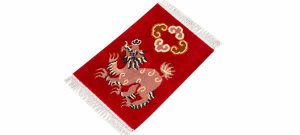 Handmade Nepali Woolen Carpet 60 Knots - Red Traditional Tibetan Dragon Design Rug (44 Cm x 64 Cm)