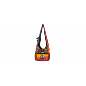 Himalayan Handmade Hemp Crossbody Sling Bag - Vibrant Mushroom Embroidery Tie Dye Boho Shoulder Bag