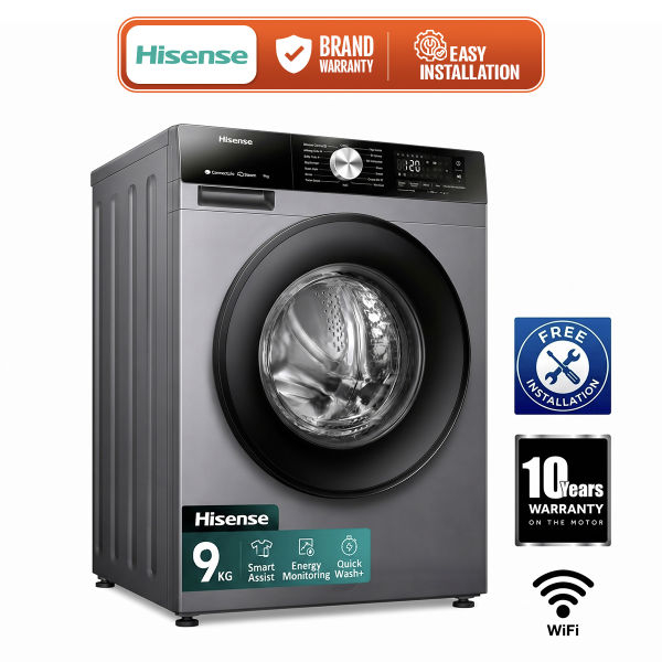 Hisens 9 Kg Front Load Washing Machine Inverter 1400 RPM Steam Wash Pause & Add