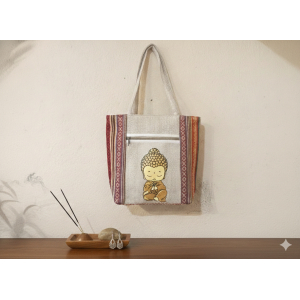Little Buddha Print Cotton Shoulder Bag for Women