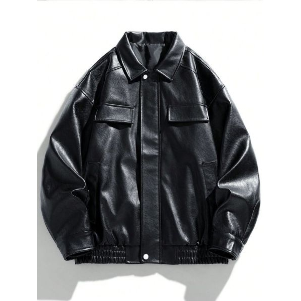 Men's Stylish Vintage Front Pocket Leather Jacket . - Image 2