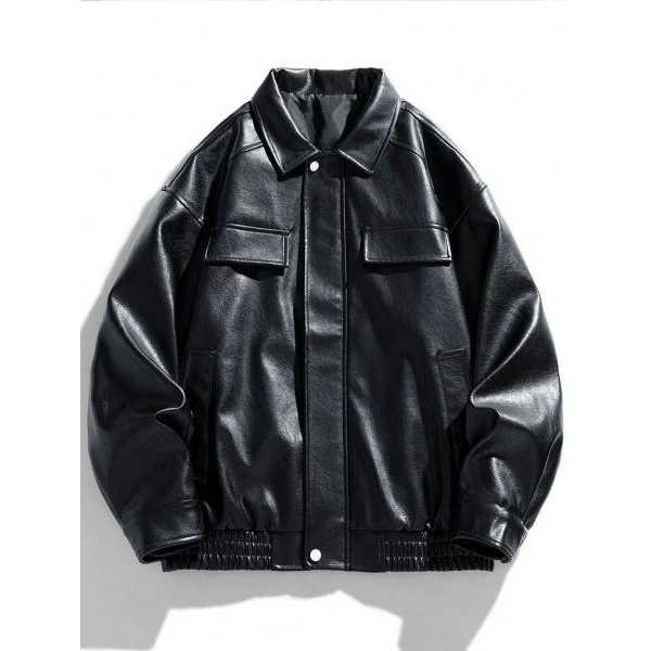 Men's Stylish Vintage Front Pocket Leather Jacket . - Image 3