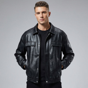 Men's Stylish Vintage Front Pocket Leather Jacket .
