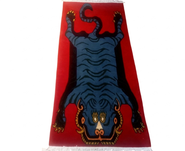Nepali Hand-Knotted Tibetan Tiger Rug - Premium Red Woolen Carpet (60 Knots, 90x190 cm) for Living Room, Meditation & Yoga Mat - Image 4