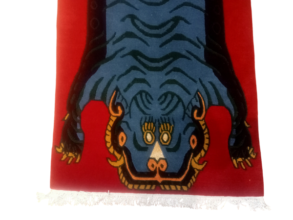 Nepali Hand-Knotted Tibetan Tiger Rug - Premium Red Woolen Carpet (60 Knots, 90x190 cm) for Living Room, Meditation & Yoga Mat - Image 5