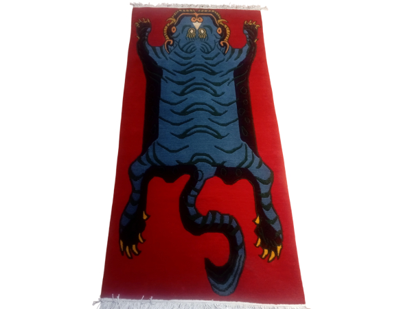 Nepali Hand-Knotted Tibetan Tiger Rug - Premium Red Woolen Carpet (60 Knots