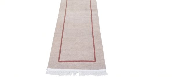 Nepali Handknotted Hemp & Wool Runner Rug 64x193 cm Beige Plain Border Style 60 Knots with Fringes - Image 2