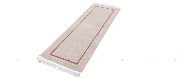 Nepali Handknotted Hemp & Wool Runner Rug 64x193 cm Beige Plain Border Style 60 Knots with Fringes - Image 5