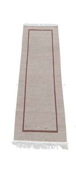 Nepali Handknotted Hemp & Wool Runner Rug 64x193 cm Beige Plain Border Style 60 Knots with Fringes