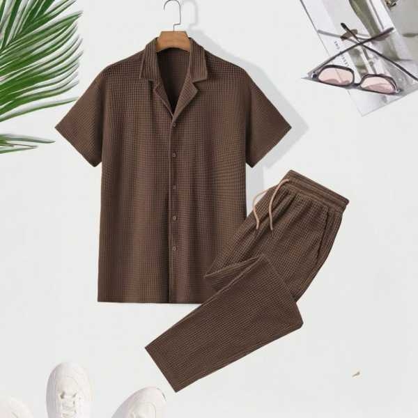 Stylish Summer Cotton Waffle Cord-Set For Men's . - Image 2