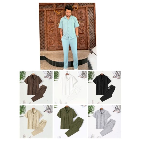 Stylish Summer Cotton Waffle Cord-Set For Men's . - Image 4