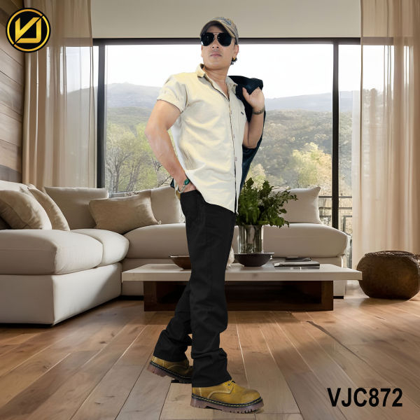 VIRJEANS (VJC872) Stretchable Cotton Straight Fit Pants For Me- Black