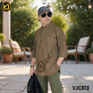 VIRJEANS (VJC878) Linen Stretchable Kurta Shirt For Men-Light Brown