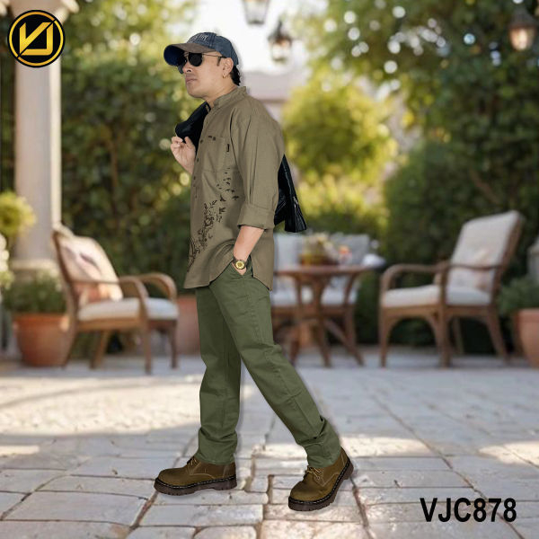 VIRJEANS (VJC878) Linen Stretchable Kurta Shirt For Men-Olive Green - Image 5