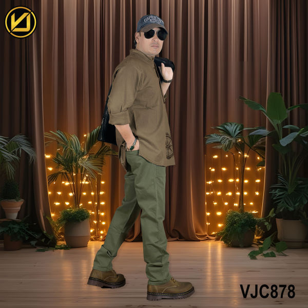 VIRJEANS (VJC878D) Linen Stretchable Kurta Shirt For Men-Light Brown - Image 2