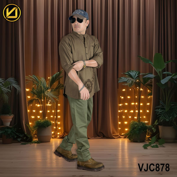 VIRJEANS (VJC878D) Linen Stretchable Kurta Shirt For Men-Light Brown - Image 3