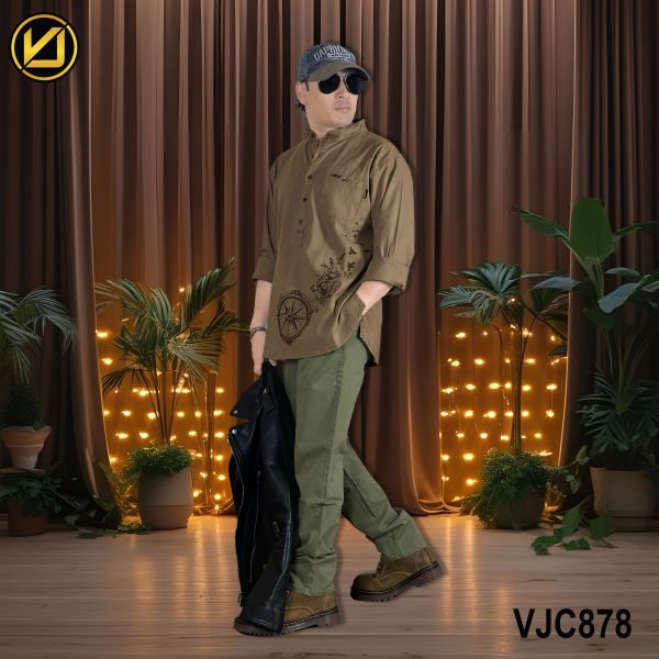 VIRJEANS (VJC878D) Linen Stretchable Kurta Shirt For Men-Light Brown - Image 4