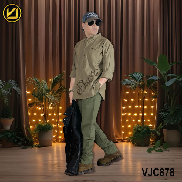 VIRJEANS (VJC878D) Linen Stretchable Kurta Shirt For Men-Olive Green - Image 5