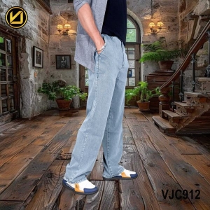 VIRJEANS (VJC912) Summer Soft Ultra Thin Lyocell Linen Trouser/Pant For Men-Blue