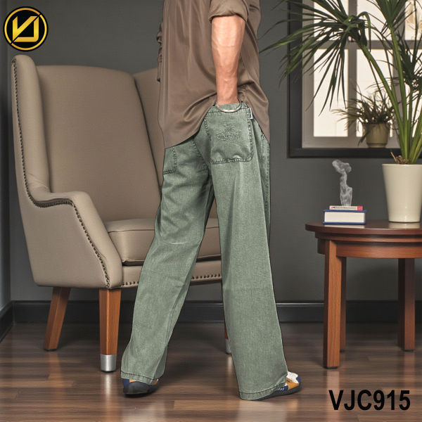 VIRJEANS (VJC915) Summer Soft Ultra Thin Lyocell Linen Baggy Trouser/Pant For Men- Green - Image 2