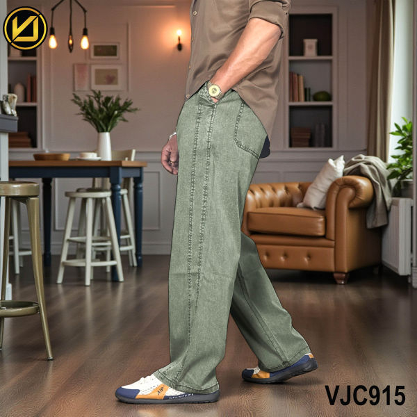 VIRJEANS (VJC915) Summer Soft Ultra Thin Lyocell Linen Baggy Trouser/Pant For Men- Green - Image 3