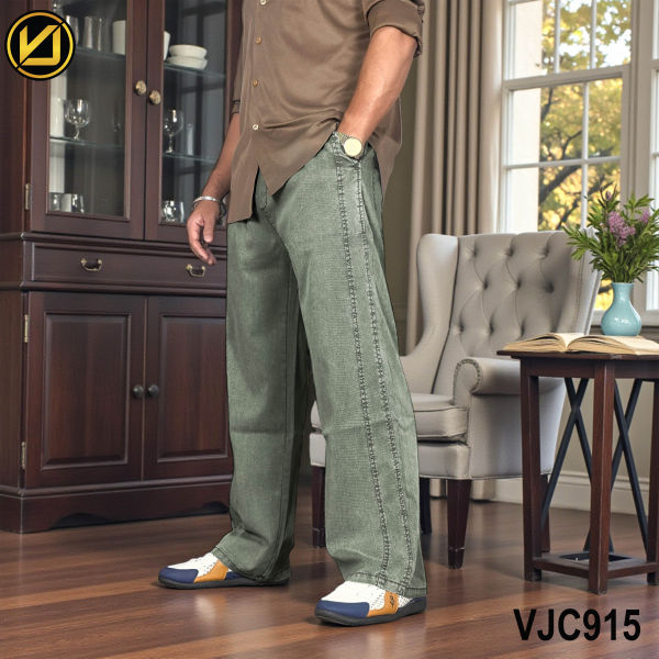 VIRJEANS (VJC915) Summer Soft Ultra Thin Lyocell Linen Baggy Trouser/Pant For Men- Green - Image 5
