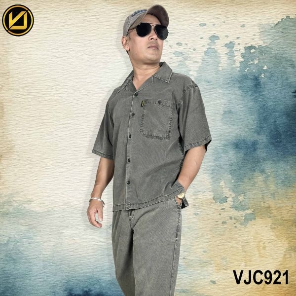 VIRJEANS (VJC921) Summer Lyocell UltraSoft Half Shirt For Men- Dark Grey - Image 4