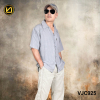 VIRJEANS (VJC925) Linen Summer Ultrasoft Half Shirt For Men- Light Grey